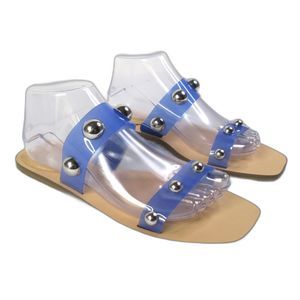 Marc Fisher Bornie Frosted Blue Lucite with Siler Studded Flat Sandal 9.5M (49)